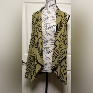 Green and Black Tribal Waterfall Cardigan with Pockets
